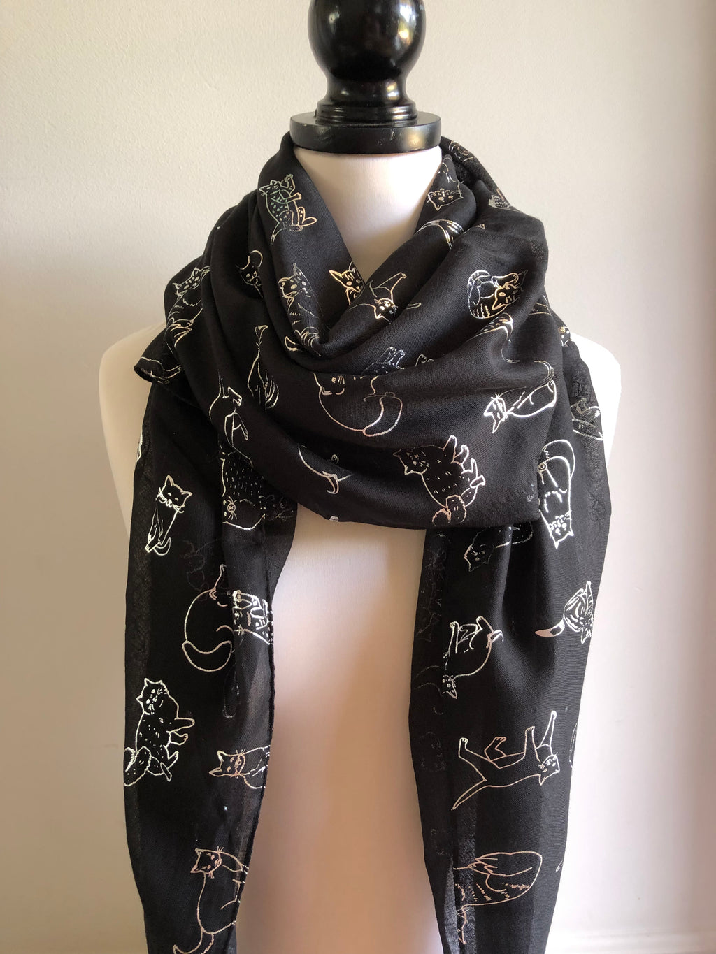 Silver Embossed Cat Scarf